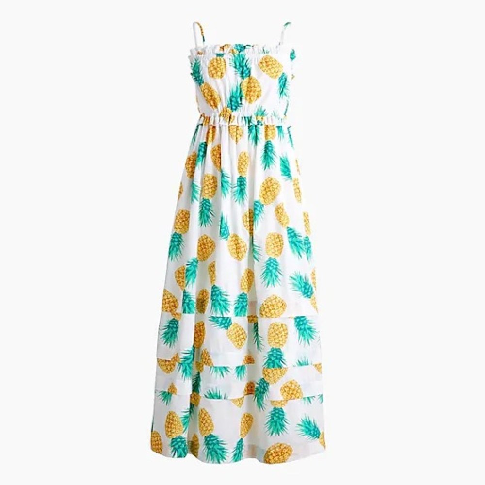 NWT J. Crew Pineapple Square Neck Ruffle Maxi Dress size 8
